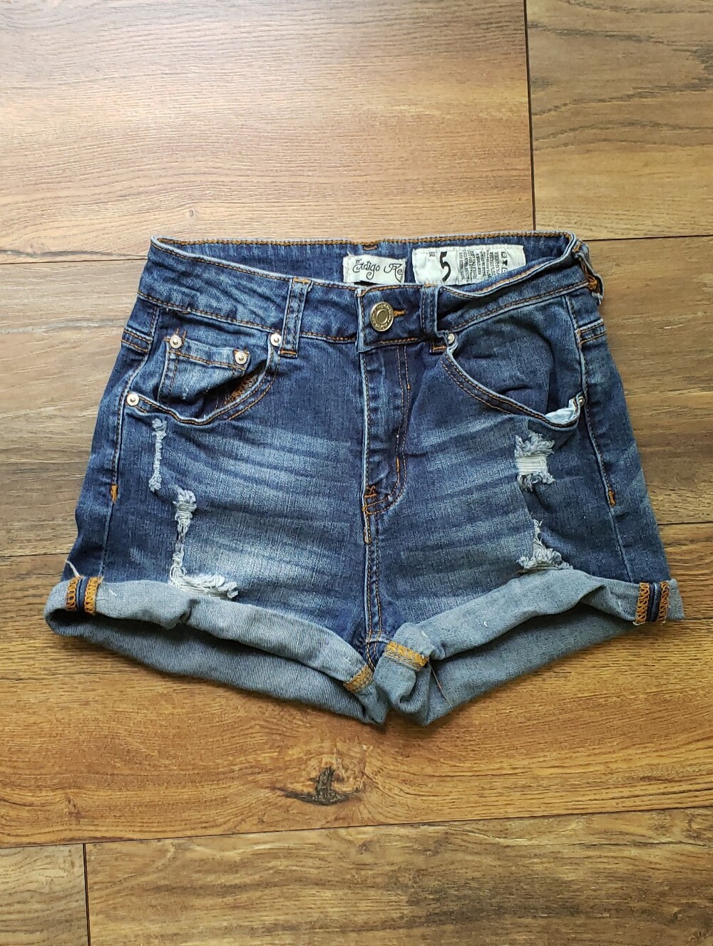 Indigo Rein Blue Distressed Boyfriend Denim Shorts